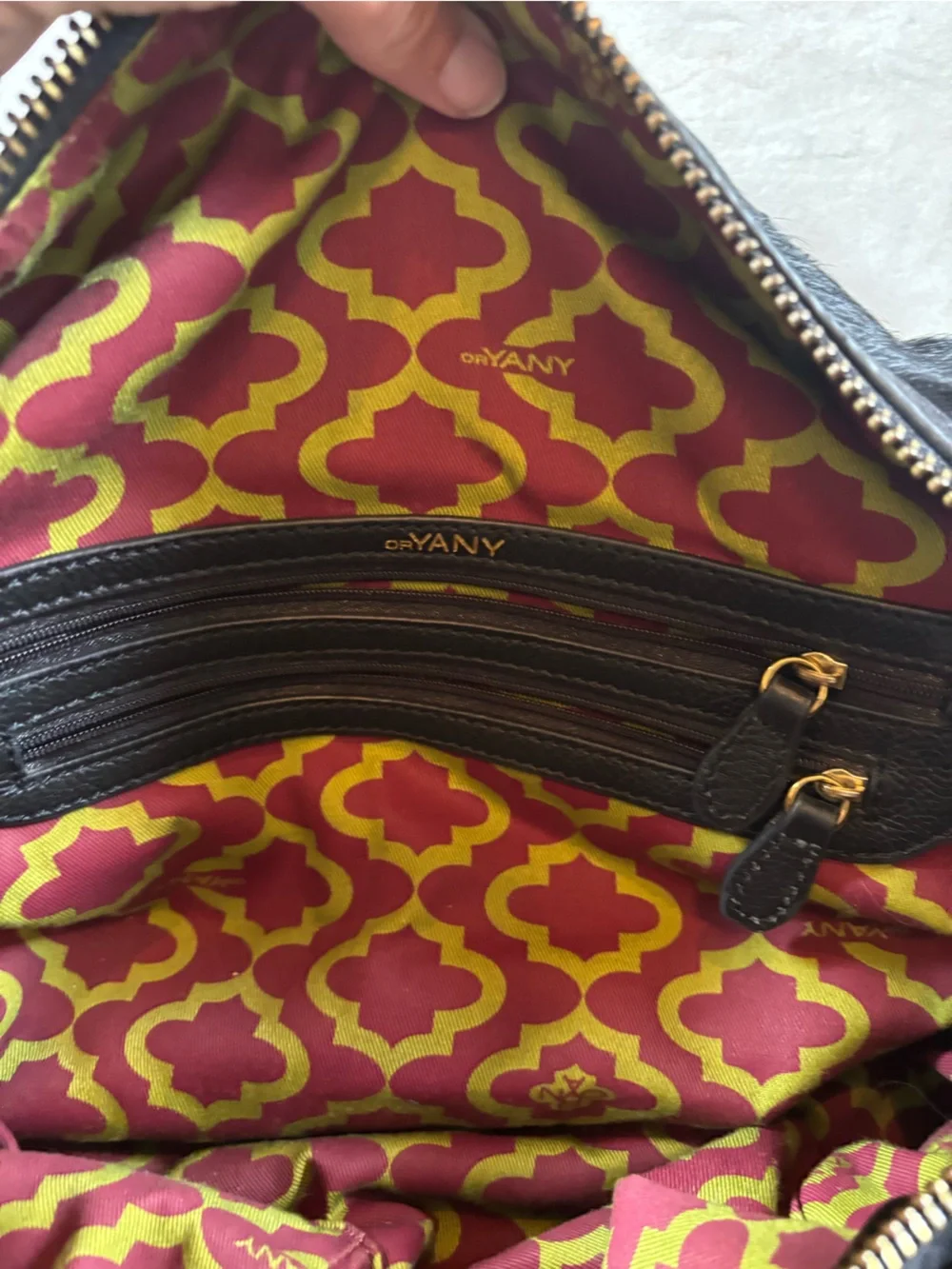 orYANY Brenda Black Calf Hair Leather Studded Satchel Bag
